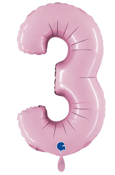 Folienballon - Zahl 3: Pastellrosa - ø 102cm